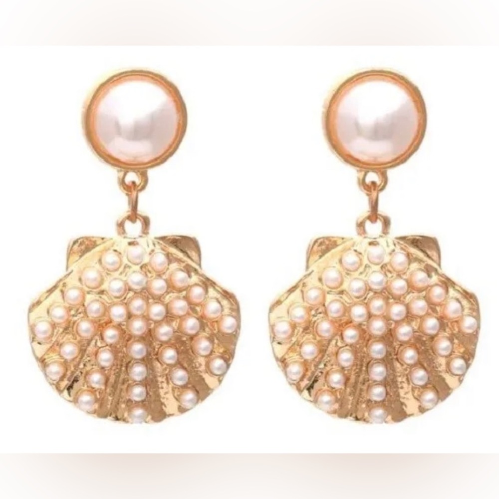 Pearl Seashell Statement Earrings, Beach Wedding Earrings, Vacation Earrings